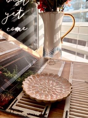 Anthropologie Peach Floral Accent Dish